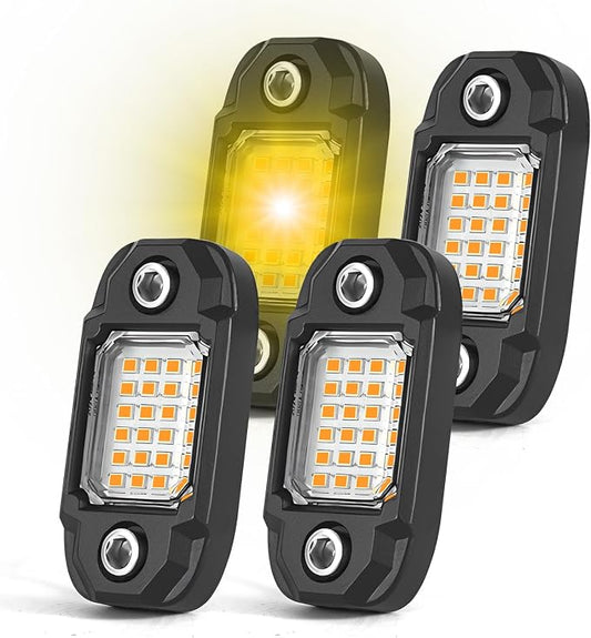 4 Pods Yellow Rock Lights Underglow Light for Cars Trucks Trail Rig Lamp | 24 LED chips for each light, waterproof bottom chassis lights