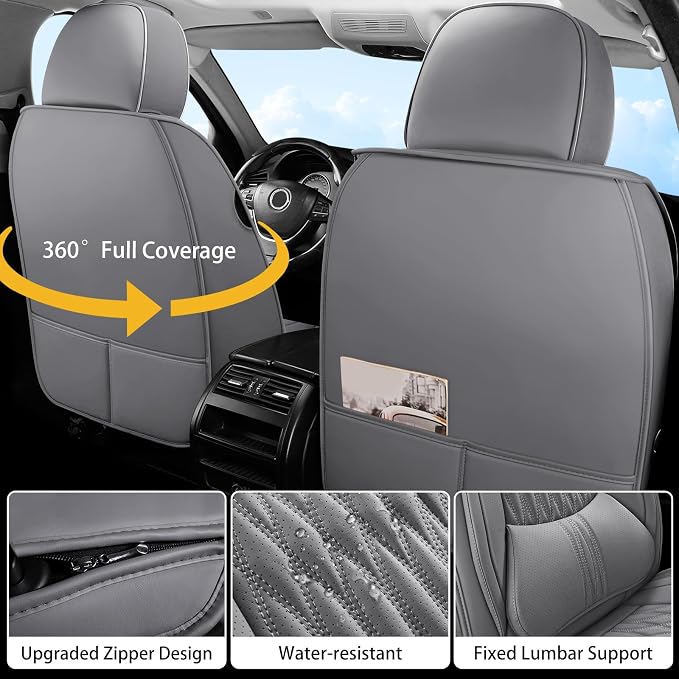 WELLDO Car Seat Covers, Gray, Full Set | Waterproof, Scratch-Resistant, Breathable & Easy to Clean, Universal for SUV Sedan Truck, w02