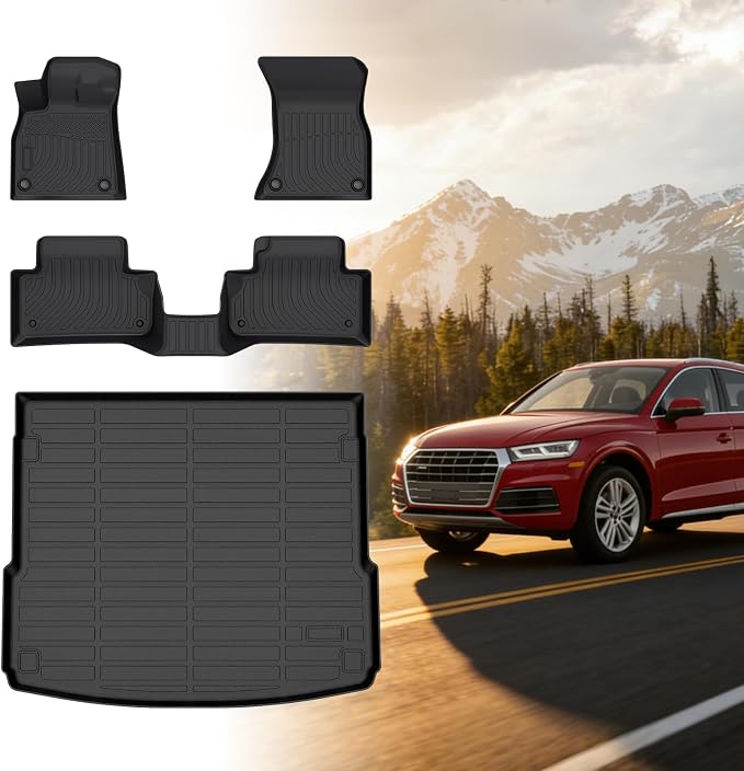 Floor Mats for Audi Q5 & SQ5 2018 2019 2020 2021 2022 2023 2024 2025 | TPE 2020 Q5 Floor Mats 1st & 2nd Row & Cargo Liner,Waterproof Summer Winter Non-Slip Floor Liners Car Accessories