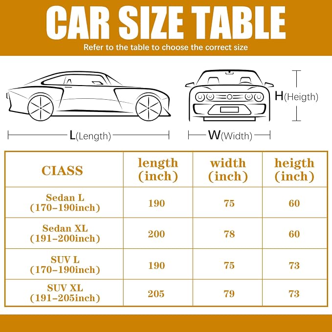 Riakrum Full Car Cover Waterproof All Weather for Automobiles Windproof Cover Rain UV Protection Sun Scratch Resistant Outdoor Universal(Fit XL SUV Length (191-205''),Black, Orange)