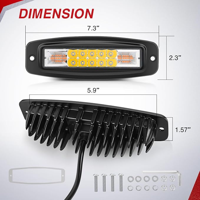 Nilight Flush Mount LED Light Pods 2PCS 6 Inch 60W Amber White 3 Lighting Modes Fog Lights Spot Flood Beam with Dual Control 18AWG Wiring Harness for Truck Pickup Golf Cart UTV ATV SUV Boat 4x4 Car
