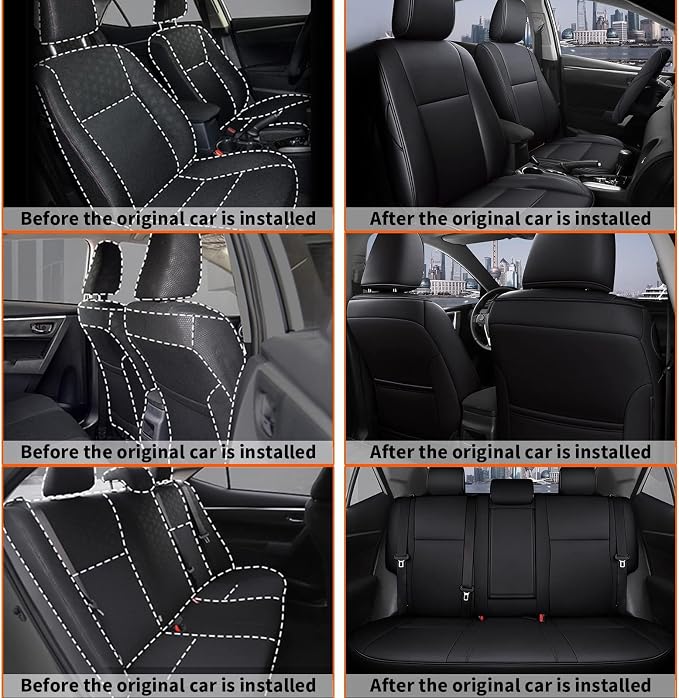 AOMSAZTO Custom Fit Seat Covers for Toyota Corolla 2014 2015 2016 2017 2018 2019 L, LE, LE Eco, Plus Sedan Car Seat Cover Full Set Waterproof, Full Set Faux Leather Black
