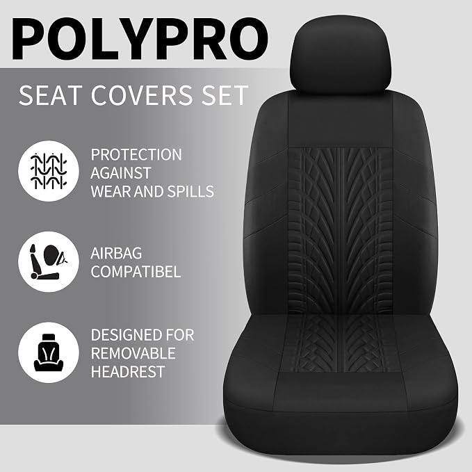 Pariitadin Car Seat Covers Front Pair, Washable and Breathable Seat Covers for Cars, Universal Fit Car Interior Covers for Most Sedan Truck SUV, Black