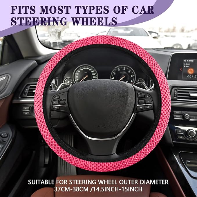 Elastic Stretch Steering Wheel Cover, Steering Wheel Cover, 15" Breathable Auto Steering Wheel Protector, Universal Car Accessories Comfortable Non-Slip Vehicle Steering Wheel Covers for Women Men