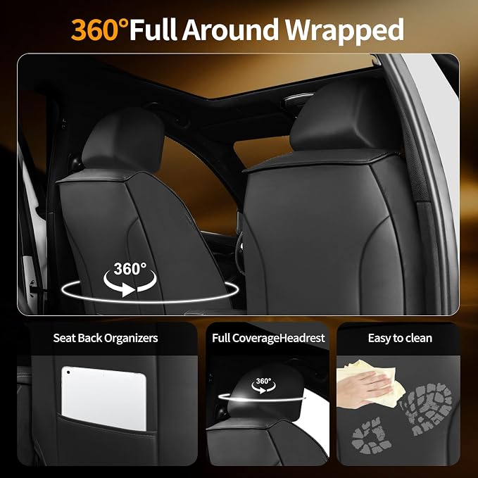 Fit HRV Car Seat Covers Compatible with Honda HR-V 2016-2023 2024 2025 2026.Full Coverage Waterproof Leather,All - Weather Seat Cushion Protector-Easy Installation(Full Set 5 Seats,Black)