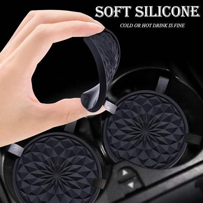2 Pack Silicone Car Cup Holder Coaster – 2.75 Inch Non-Slip Drink Mat, Universal Fit for Most Vehicles – Cute & Functional Auto Accessories (Black)