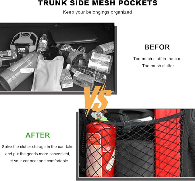 2 PCS Small Cargo Nets, 18"×10" Double Layer Car Organizer Net with Mounting Screws & Hooks, Stretchable Cargo Netting Storage Pouch for Car Truck SUV RV Boat Trunk