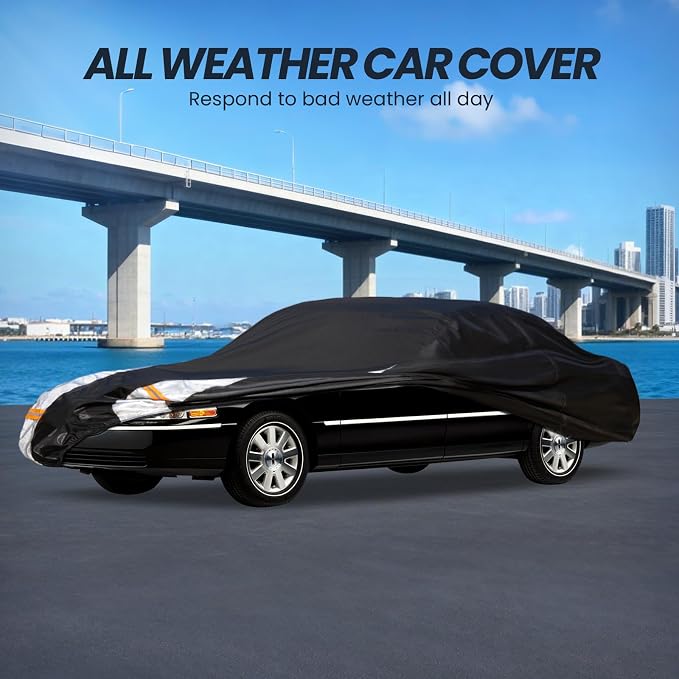 Multi-Layer Car Cover Custom Fit for Lincoln Town(1981-2011), 100% Waterproof All Weather for Automobiles, Gift with Towel, Heavy Duty Car Covers for Rain Sun UV Protection with Door Zipper.