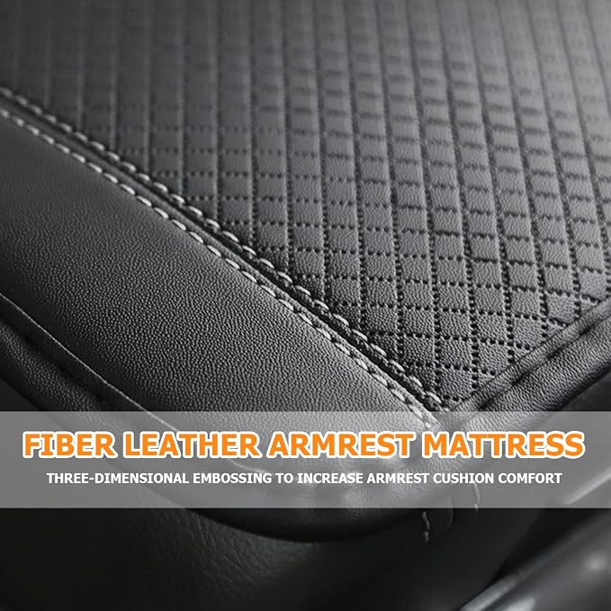8sanlione Car Armrest Storage Box Mat, Fiber Leather Car Center Console Cover, Car Armrest Seat Box Cover Accessories Interior Protection for Most Vehicle, SUV, Truck, Car (Black/Gray)