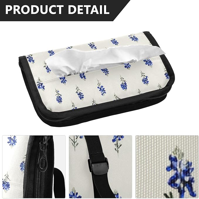 Bluebonnet Lavender Car Tissue Holder Durable Napkin Holder Hanging Tissue Holders Case Car Tissues Bag for Sun Visor Seat Back Universal Auto