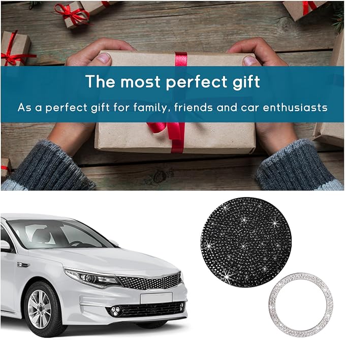 Ziciner 2 Pack Bling Car Cup Holder Coaster, Anti-Slip Auto Insert Coaster with Start Stop Button Cover, Universal Shiny Crystal Vehicle Interior Accessories for Women and Girls (Black)