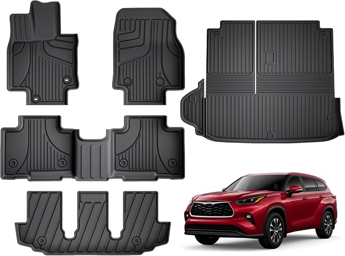 Floor Mats for Toyota Highlander 2020-2026 7 Seats (Gas & Hybrid) Cargo Mat | Not for Grand Highlander. Custom Fit All-weather Protection Cargo Liner & Seat Back Mat Waterproof Easy to Clean Heavy Duty