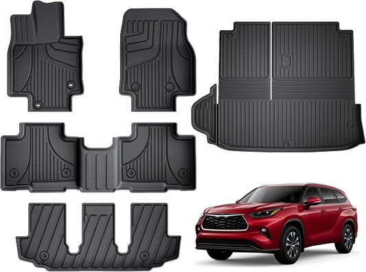 Floor Mats for Toyota Highlander 2020-2026 7 Seats (Gas & Hybrid) Cargo Mat | Not for Grand Highlander. Custom Fit All-weather Protection Cargo Liner & Seat Back Mat Waterproof Easy to Clean Heavy Duty
