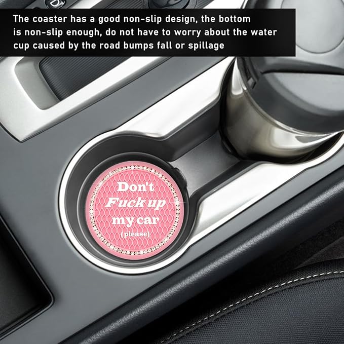 Ziciner 2 Pack Bling Car Cup Holder Coaster, 2.75 Inch Anti-Slip Auto Insert Cup Coaster, Crystal Car Drink Cup Mat Perfect for Women Girls, Universal Interior Decor Accessories (Pink)