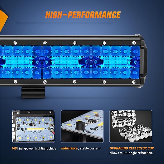 Nilight 20 Inch LED Light Bar Blue Triple Row 420W Spot & Flood Combo 42000LM Driving Boat Off Road Lights Fishing Hunting Emergency Safety Lights for UTV Pick-up Van Tractor