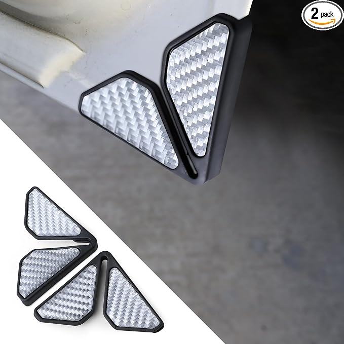 2PCS Carbon Fiber Auto Door Edge Guards, Universal Car Door Corner Protectors, Anti-Collision, PVC, Silver