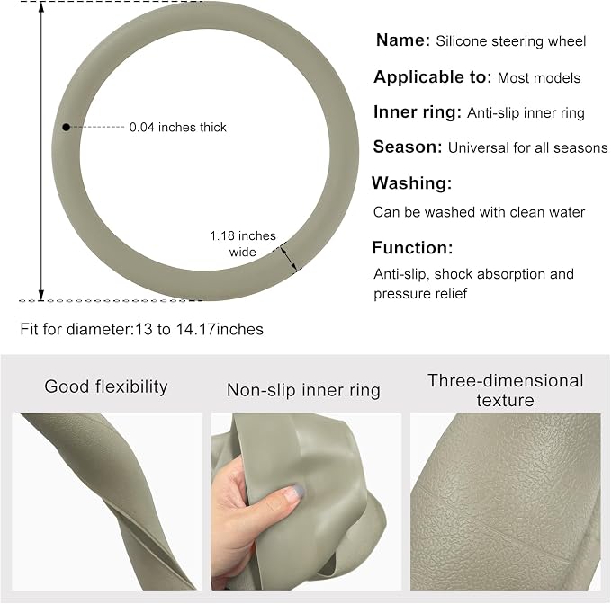 DXNQ Car Steering Wheel Cover, 13 to 14.17 inches Anti-Slip Silicone Steering Wheel Protector, Soft Flexible Shock-Absorbent Steering Wheel Protective Cover for Most Car Models (Beige)