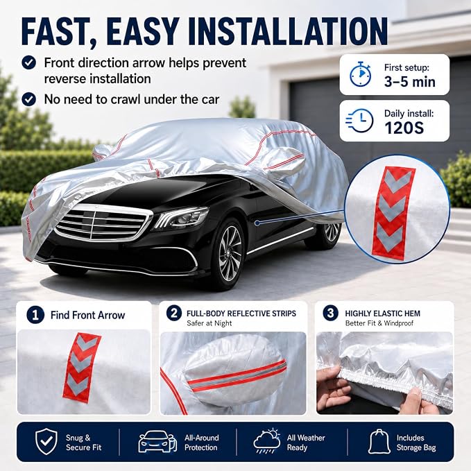 Waterproof All Weather Heavy Duty Vehicle Cover, 360° Underbody Wrap Windproof Design, Quick Install Outdoor Cover,（for Mercedes-Benz S-Class 2006-2025）