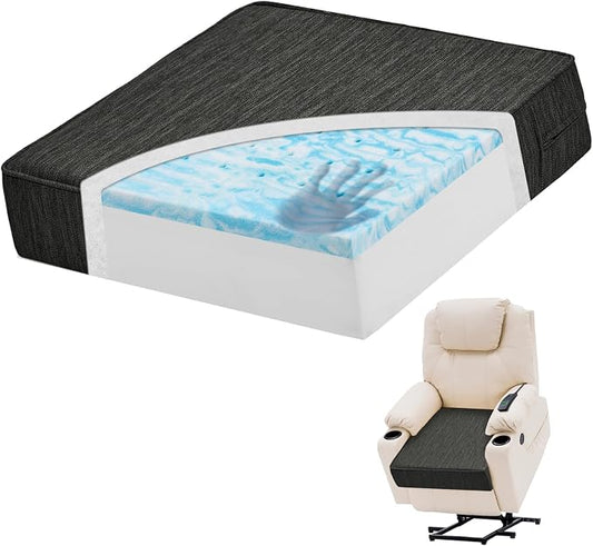 baibu Extra Large Dual-Layer Gel Memory Foam Recliner Cushions for Elderly, 20x20x5 Inch Thick Non-Slip Recliner Seat Cushion Suitable for Couch for Easy to Stand Up & Reduce Hip & Lumbar Pain, Black