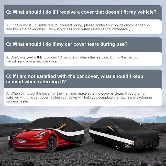 10 Layers Car Cover with Charger Port Custom Fit for Tesla Model 3 (2017-2026), Waterproof All Weather for Automobiles, Outdoor Full Cover Sun Dust Rain Protection with Cotton. Black