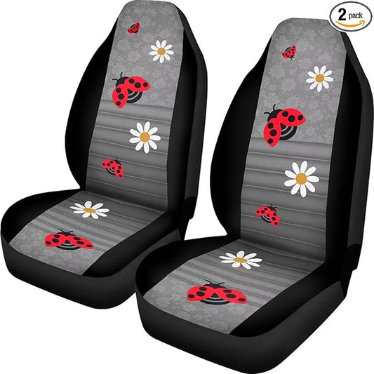 Ladybug Daisy Front Seat Covers for Cars Decorative Front Bucket Seat Cover Lightweight Automotive Seat Cushion Covers for SUV Vans Sedans Trucks