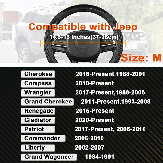 GIANT PANDA Steering Wheel Cover for Jeep Wrangler, Car Steering Wheel Cover for Jeep Grand Cherokee and Cherokee - Black