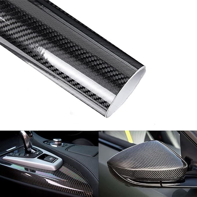 Lypumso Carbon Fiber Vinyl Wrap 6D Gloss Black, Self Adhesive Car Wrap Film with Air Release Technology, Automotive DIY Vinyl Sticker for Vehicle Interior & Exterior (Black, 1ft x 10ft)