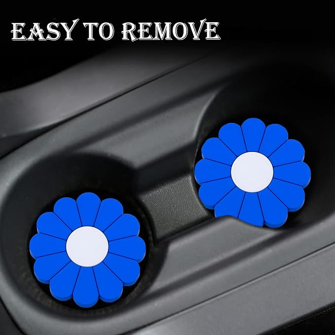 4-Pack Car Cup Holder Coaster Inserts, Daisy Shape, 2.75 Inch Non-Slip Silicone Cup Holder Insert, Universal Non-Slip Cup Holders, Car Accessories Interior for Women and Man (Deep Blue)