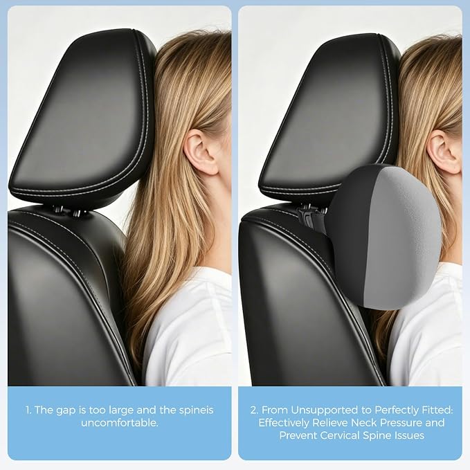 BABUR Car Headrest Pillow, Car Neck Pillow for Pain Relief While Driving | 100% Memory Foam, Ergonomic Neck Support Pillow for Auto, Office Chair, Adjustable Strap, Softness Breathable Removable