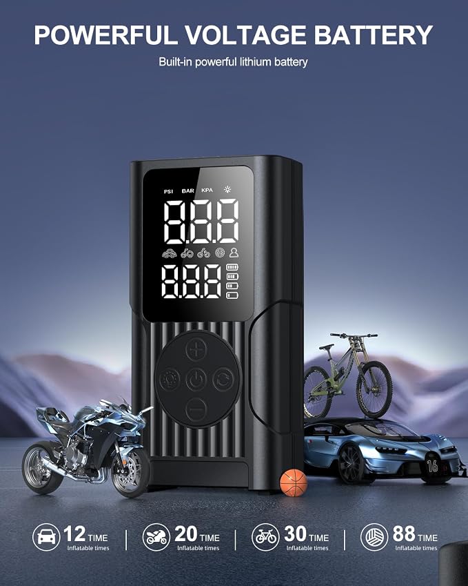 Hafuloky Tire Inflator Portable Air Compressor - 3X Faster Cordless Air Pump for Car Tires, 150PSI Electric Bike Pump with Digital Gauge & Auto Shut Off, LED Light, Power Bank