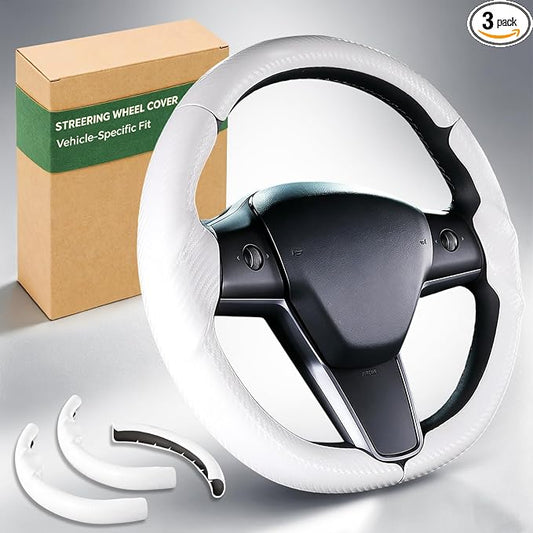 Steering Wheel Cover for Tesla Model 3 (2017-2023) / Model Y (2020-2024),Anti-Slip,Comfortable Grip, Breathable,Customized for Tesla Model 3/Y Accessories,Matte White