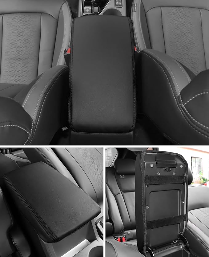 INTGET for 2026 Subaru Crosstrek/Impreza Accessories 2024 2025 Center Console Armrest Cover Leather Arm Rest Box Lid Car Middle Seat Cover Protector (Black Stitches, 2024+)