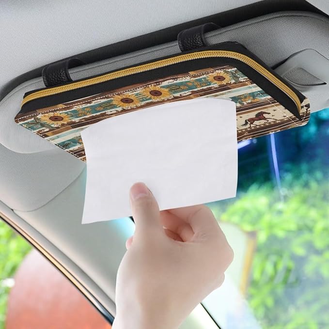 Tribal Horse Sunflower Car Tissue Box Sun Visor Napkin Holder Car Interior Accessories Car Tissue Holder for Car