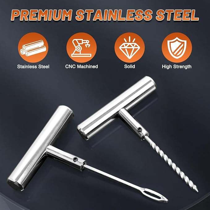Tire Repair Puncture Tool Kit Heavy Duty Stanless Steel T-Handle Tire Repair Tool for Automobiles Motorcycles