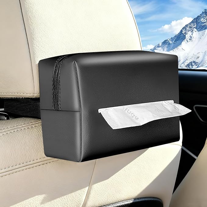 Car Tissue Holder, Car Standard Tissue Holder, Upgraded PU Leather Multi-Functional Car Tissue Box, Keep Car Tidy, for Sun Visor, Backseat, Armrest, Center Console (Black)