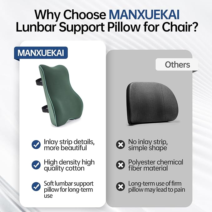 Soft Comfortable Memory Lumbar Support Pillow Back Cushion for Office Chair | Built-In Adjustable Straps Secure Reduce Back Soreness Pressure Distribution Breathable Premium Fabric Long-lasting Support