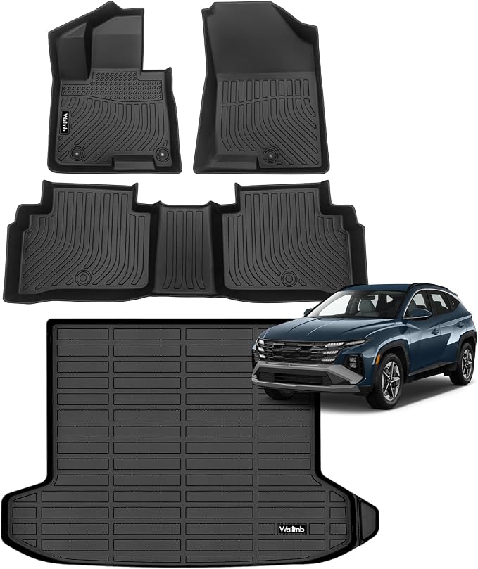 Wailtnb-Car Floor Mats & Cargo Trunk Liners Compatible for Hyundai Tucson 2022-2026 (Only Gas) All-Weather Rubber Mat Protection Black