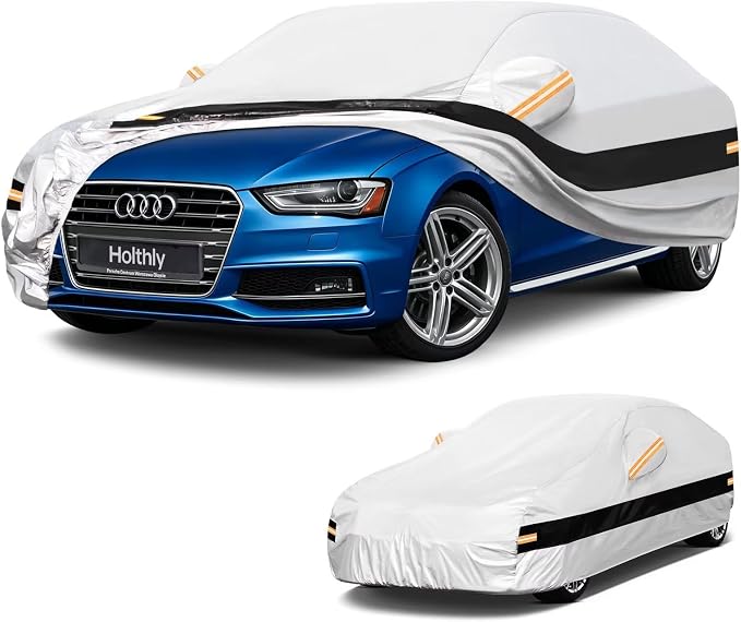 10 Layers Sedan Car Cover Custom Fit for Audi A4/S4 (1994-2026), Waterproof All Weather for Automobiles, Outdoor Full Cover Sun Dust Rain Protection with Cotton. Silver
