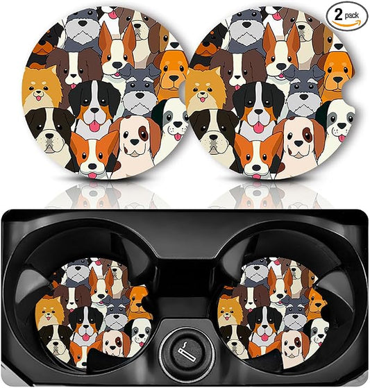 Yonlevres Car Coasters for Cup Holders，2.75" Anti Slip Rubber Mat with A Finger Notch, 2 Pack Car Cup Holder Coasters for Car Interior Accessories for Women Men Dog