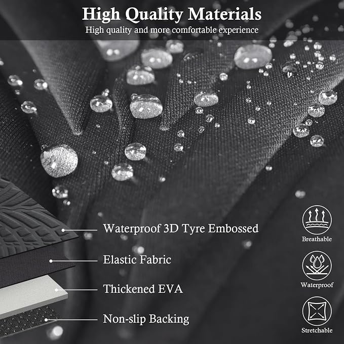 CAR PASS Neoprene Waterproof Seat Covers Two Front, Wetsuit Car Seat Covers 2pcs Universal Fit for Vans, Truck, SUV, 3D Tyre Embossed Seat Covers Anti Slip with Armrests, Aibag Compatible(Black Gray)