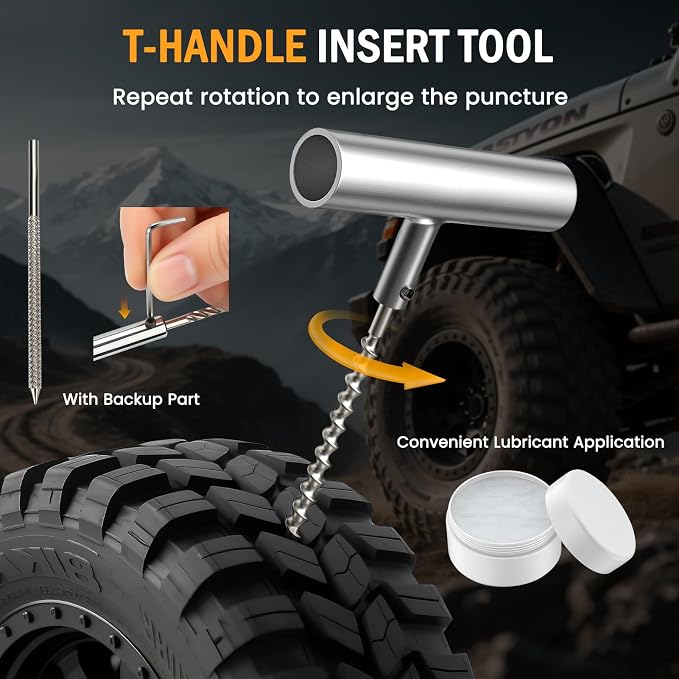 ORCISH Heavy Duty Tire Plug Kit - 70pcs All-in-One Universal Tire Repair Kit for Tubeless Flats, Emergency Tire Patch Kit for Car, Truck, SUV, ATV, Motorcycle, Trailer & RV