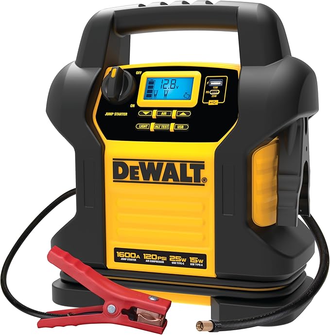 DEWALT Jump Starter DXAEJ14 1600 Amps with Compressor | Portable Power Station with 15W USB-A and 25W USB-C power
