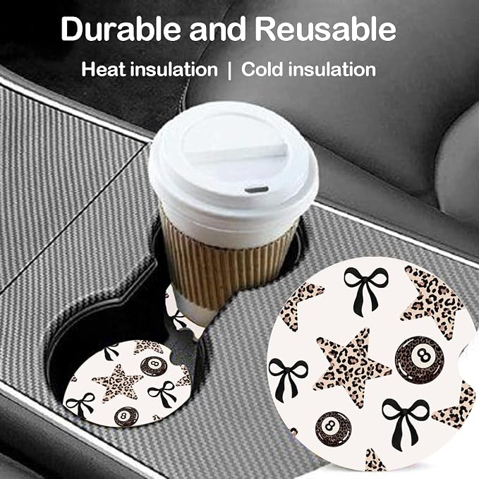 Ceramic Car Coasters – Absorbent Car Cup Holder Coaster Set for Women, Cute Aesthetic Car Accessories for Girls, 2 Pack (White Alyssum)
