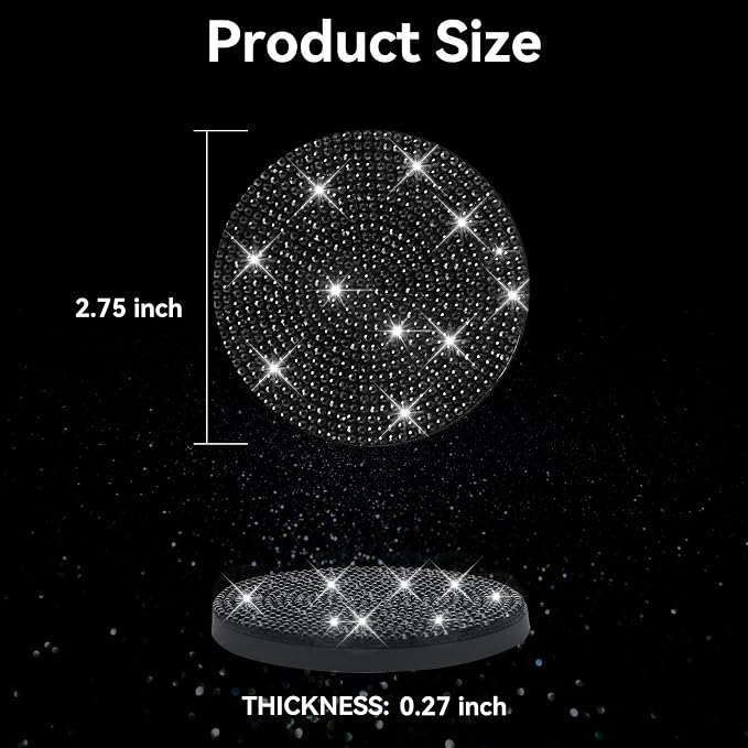 SINGARO Bling Cup Holder Coasters for Car, 2PCS Universal Non-Slip Cup Holder, Embedded Decorative Coasters, Shiny Crystal Car Interior Accessories Gifts for Women (Black)