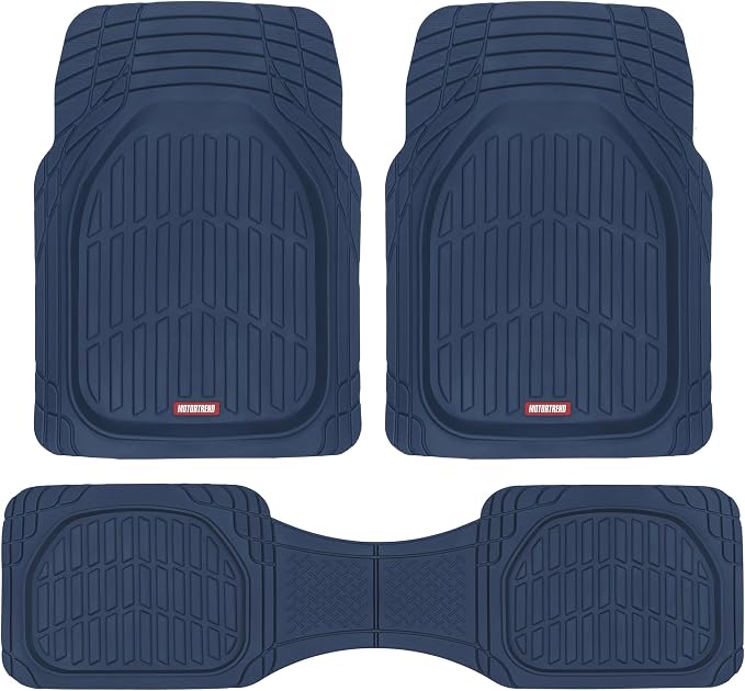 Motor Trend FlexTough Floor Mats for Cars, Blue Deep Dish All-Weather Car Mats, Waterproof Trim-to Fit Automotive Floor Mats for Cars Trucks SUV, Universal Floor Liner Car Accessories