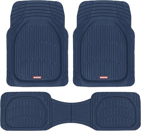 Motor Trend FlexTough Floor Mats for Cars, Blue Deep Dish All-Weather Car Mats, Waterproof Trim-to Fit Automotive Floor Mats for Cars Trucks SUV, Universal Floor Liner Car Accessories