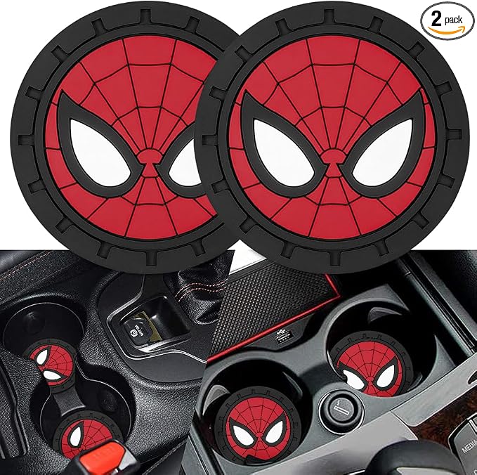 2Pcs Car Cup Holder Coasters for Spider Man Marvel Fans, Silicone Non-Slip Drink Mats, Cup Mats for Car Interior Accessories, Universal Anti-Spill Coaster Insert