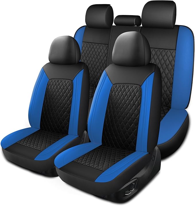 HChengkikz Faux Leather Full Set Car Seat Covers, Front & Split Rear | Bench Seat Protectors, Easy to Install Universal Fit for Sedans, Trucks, Vans, SUVs Automotive Interior Accessories