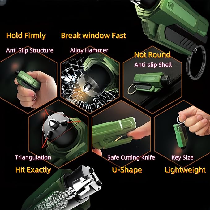 Window Breaker and Seatbelt Cutter Keychain,2 in 1 Car Safety Hammer Glass Break Under Water,Emergency Window Punch Escape Tool for Vehicle (2, redred)