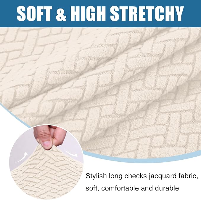 Smiry Waterproof Couch Cushion Covers, Stretch Jacquard Thick Sofa Cushion Covers, Washable Seat Slipcover Elastic Furniture Protector for Pets, Kid (Large, Light Biege)